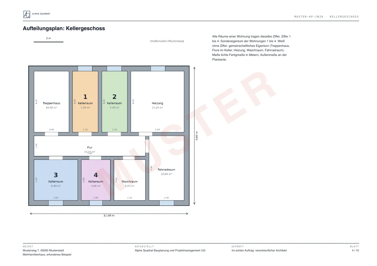Muster eines Aufteilungsplans, Blatt 4: Grundriss Kellergeschoss