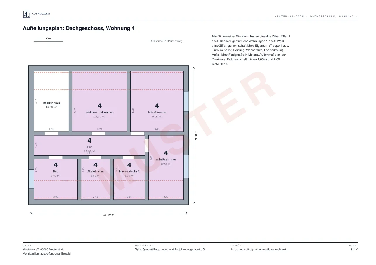 Muster eines Aufteilungsplans, Blatt 8: Grundriss Dachgeschoss, Wohnung 4